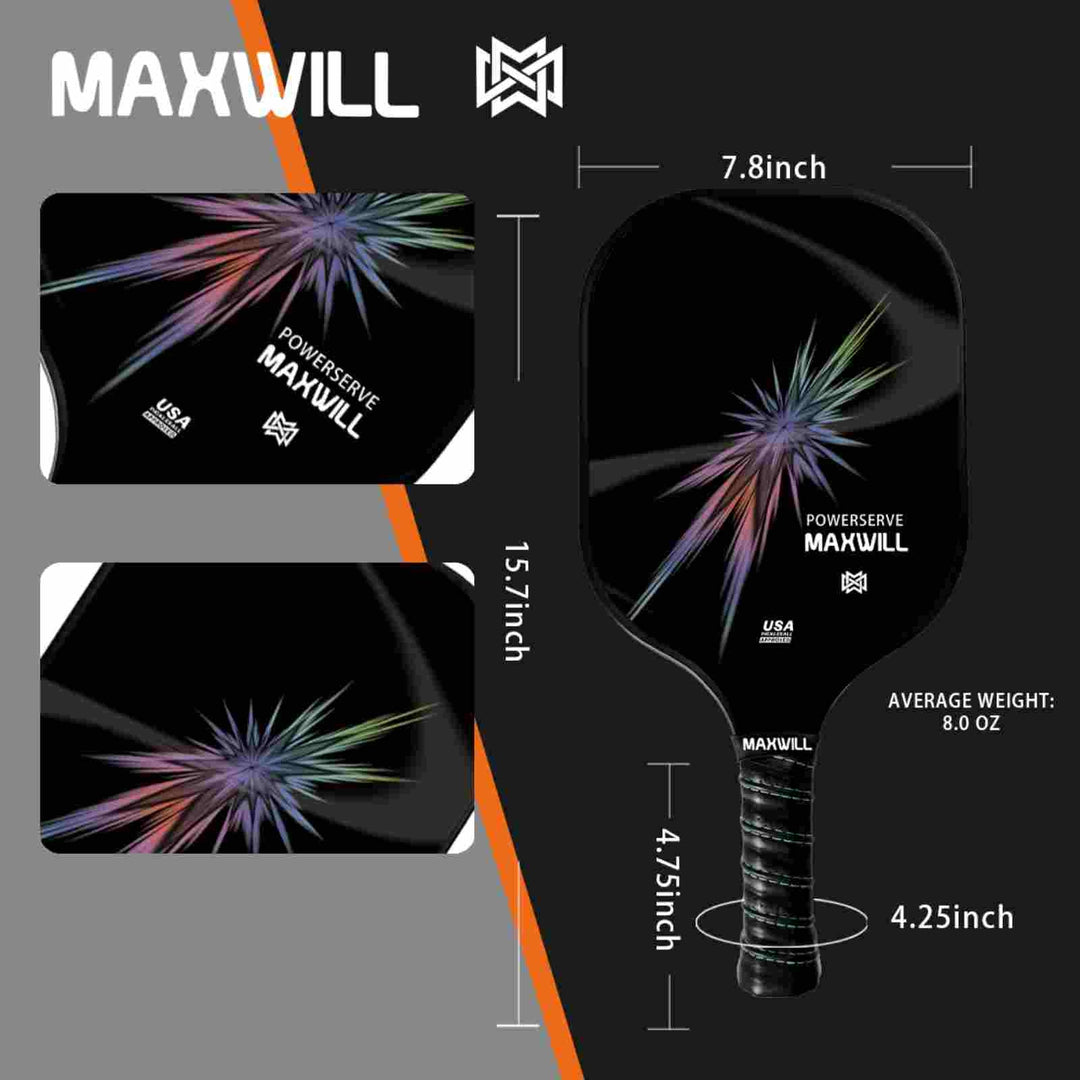 Maxwill PowerServe MPS2M Carbon Hybrid Paddle | UV-Printed Face & TPU Edge Guard for Tournaments