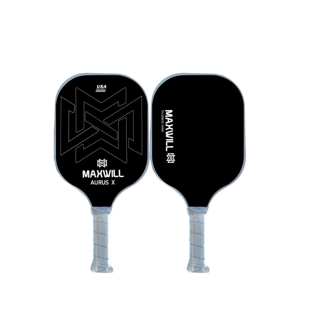 Maxwill Aurus X Pickleball Paddle - High Performance Paddle for Advanced Players | Lightweight 8.0oz, Fiberglass Surface, Honeycomb Core | Ergonomic Grip,  Black (16mm)