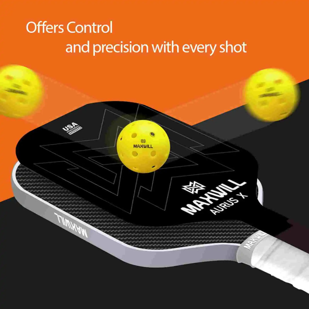 Maxwill Aurus X Pickleball Paddle - High Performance Paddle for Advanced Players | Lightweight 8.0oz, Fiberglass Surface, Honeycomb Core | Ergonomic Grip,  Black (16mm)