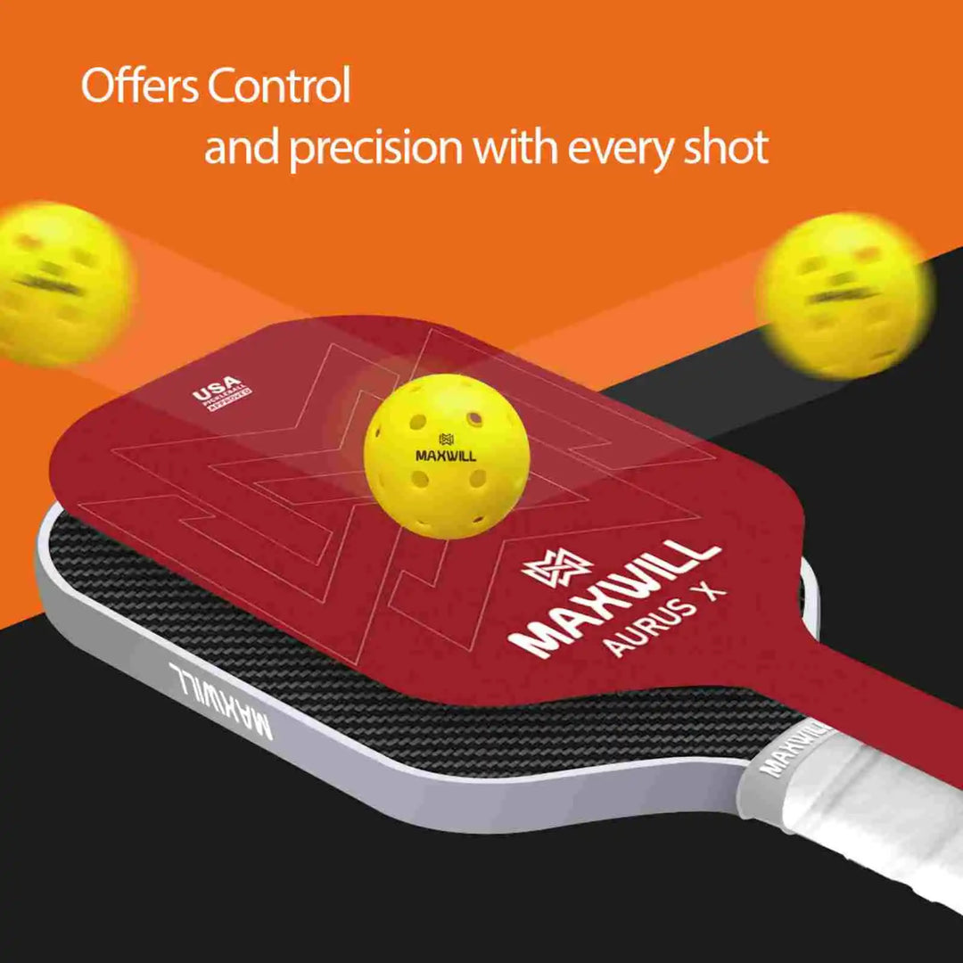 Maxwill Aurus X Pickleball Paddle - High Performance Paddle for Advanced Players | Lightweight 8.0oz, Fiberglass Surface, Honeycomb Core | Ergonomic Grip, Red (14mm)