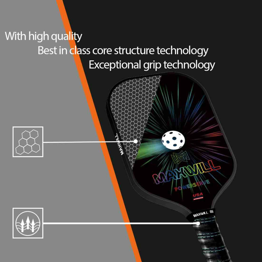 2025 Maxwill Powerserve Pickleball Paddle | USAPA Approved | Featuring Multilayer Fiberglass and Carbon Fiber Face | SX3 Honeycomb Core | Pickleball Racket Designed for Precision, Power, and Comfort