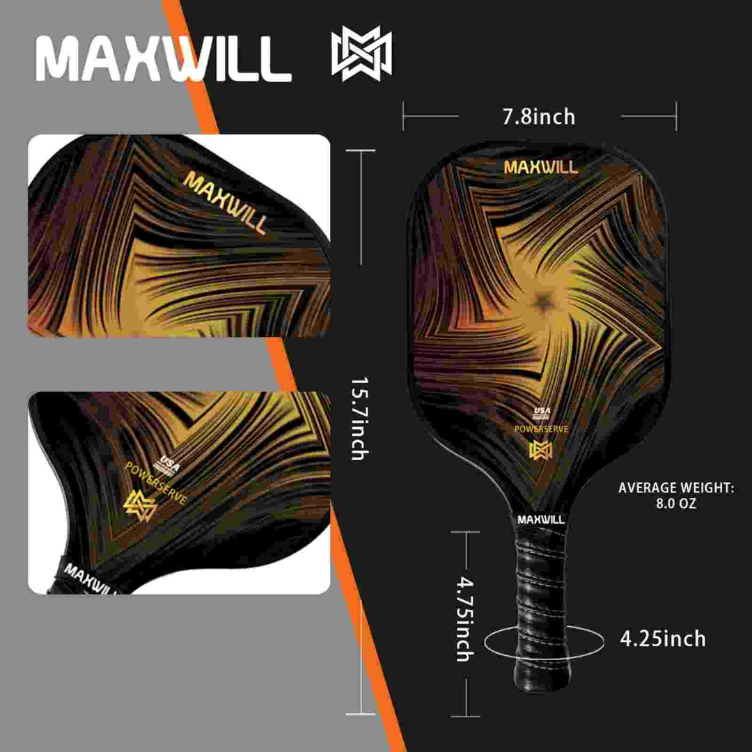 2025 Maxwill Powerserve Pickleball Paddle | USAPA Certified & Approved | Precision-Engineered for Maximum Power and Comfort | Multilayer Fiberglass-Carbon Face with SX3 Honeycomb Core