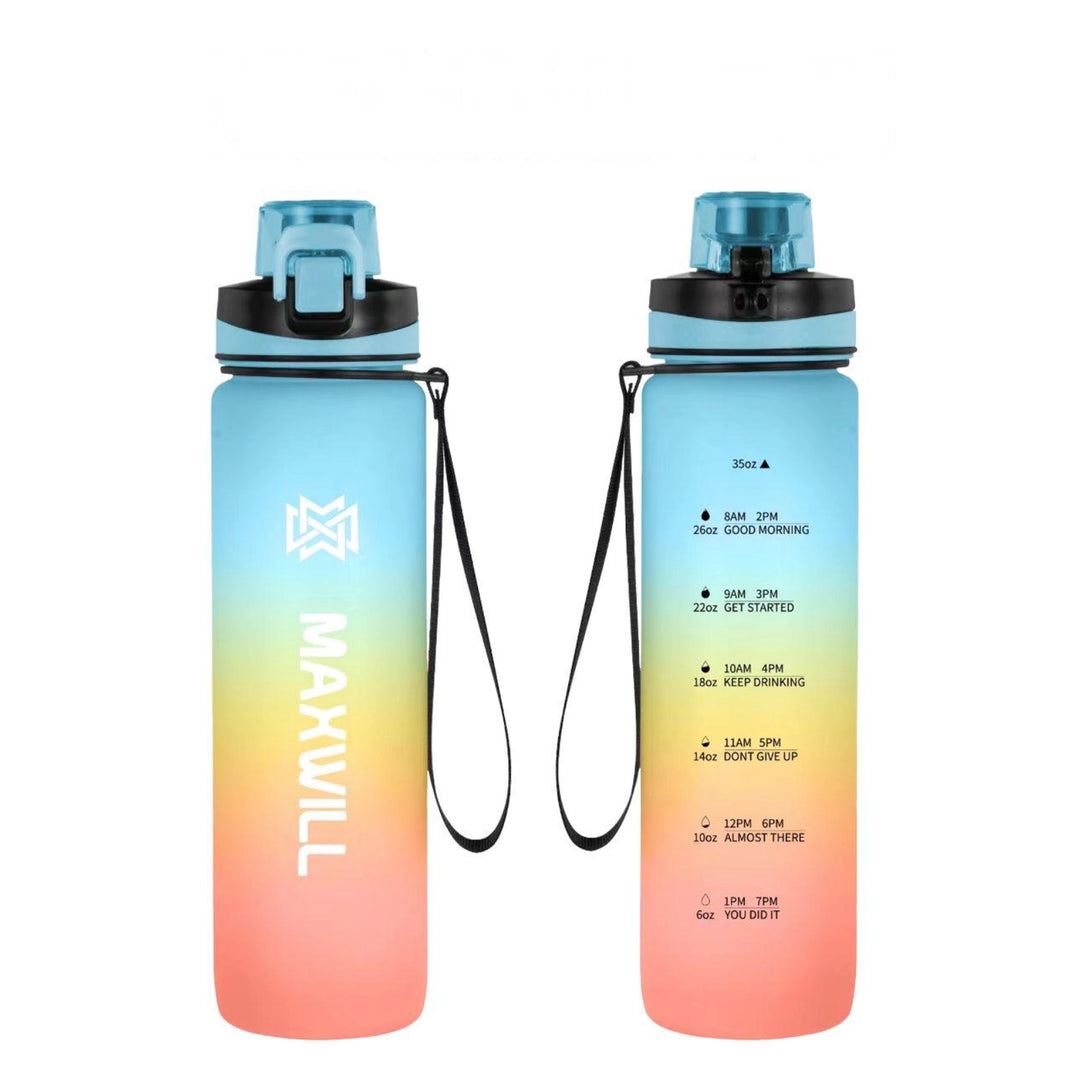 Maxwill Water Bottle 35oz, Durable and Leakproof Water Bottles Motivational with Time Marker, Tritan, BPA Free, for Gym, Travel, Home, School, Office (1 Bottle)